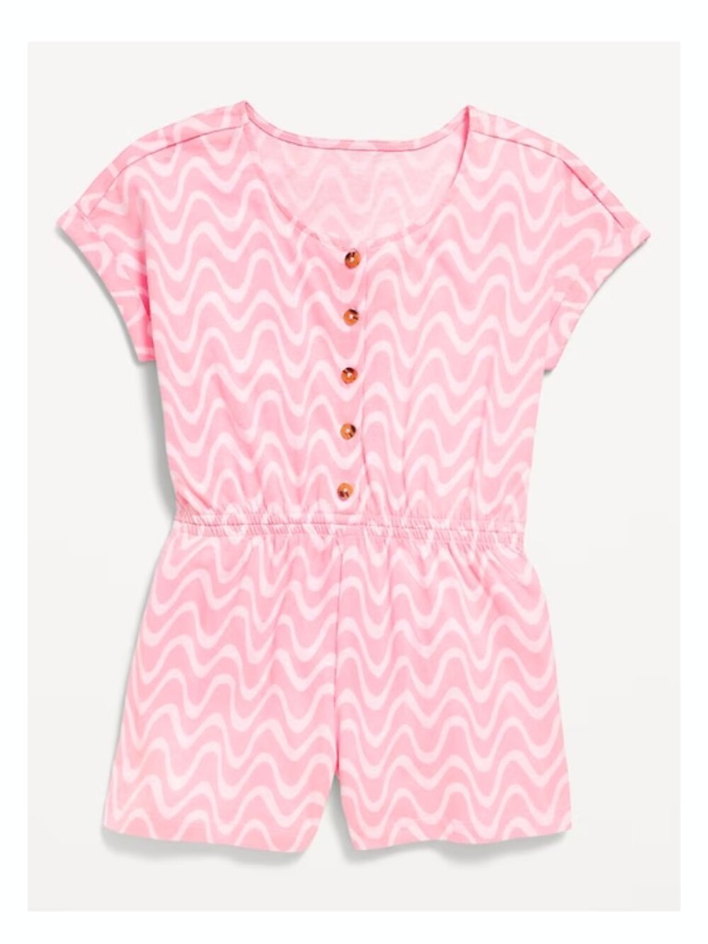 Old Navy Printed Short-Sleeve Button-Front Romper for Girls Pink Wave L New